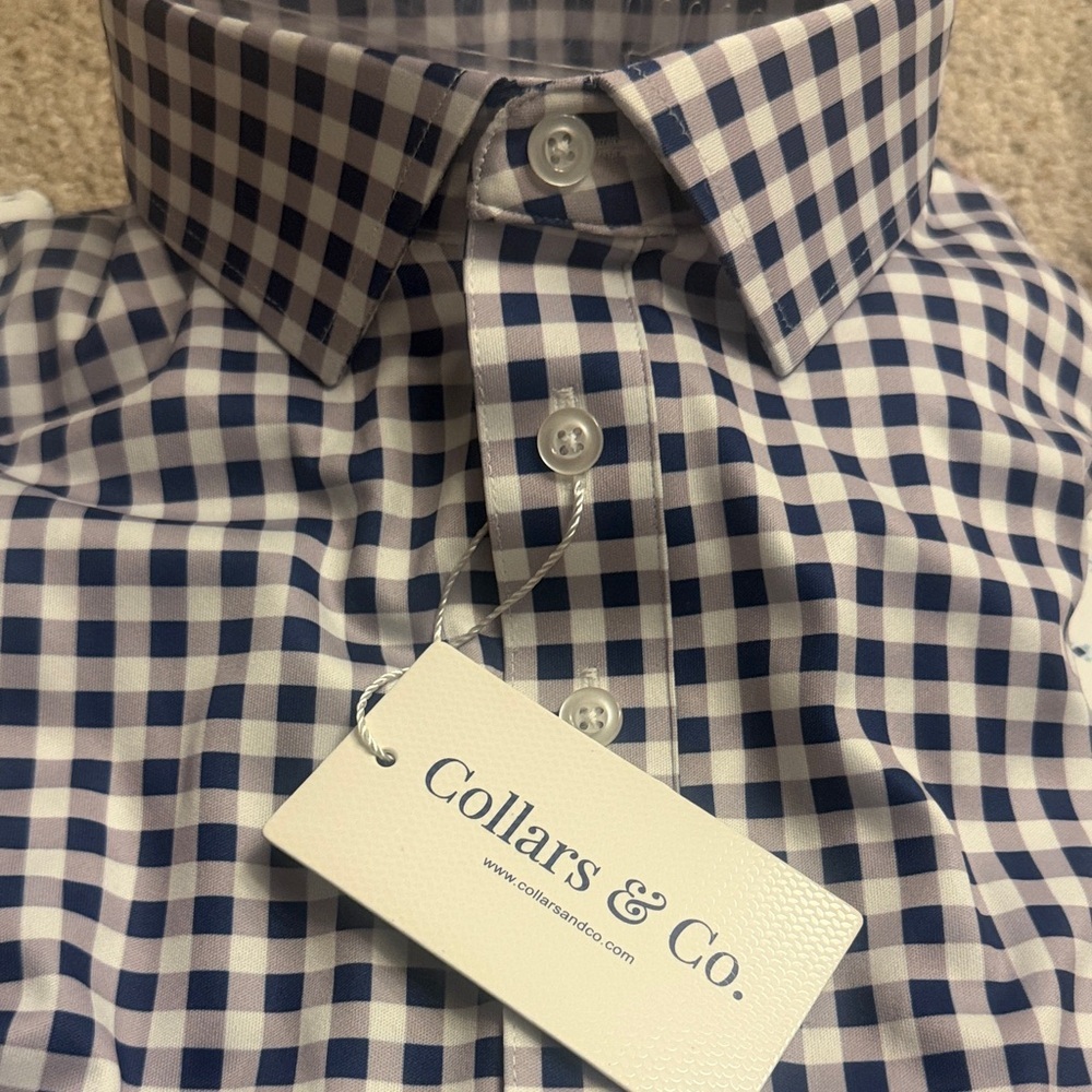 Collars & Co Navy and White Gingham Polo Shirt - Picture 9 of 11